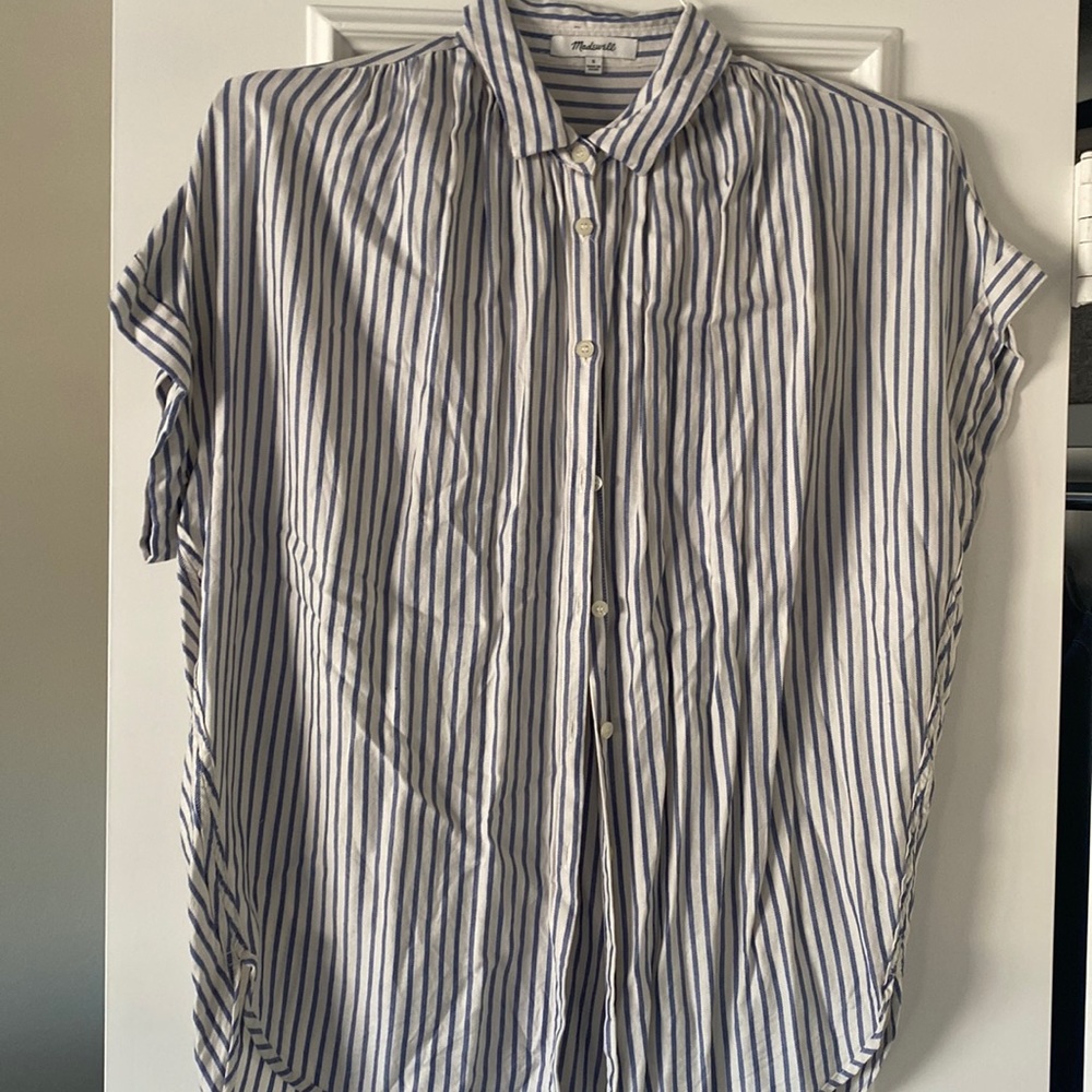 Blue and white Madewell blouse